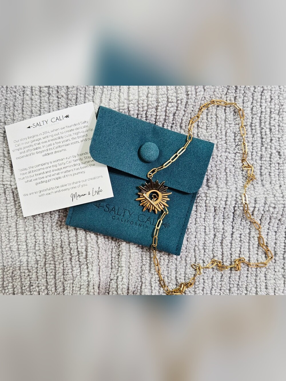 Salty Cali "Water Friendly" Necklace With Gold Sunburst Pendant